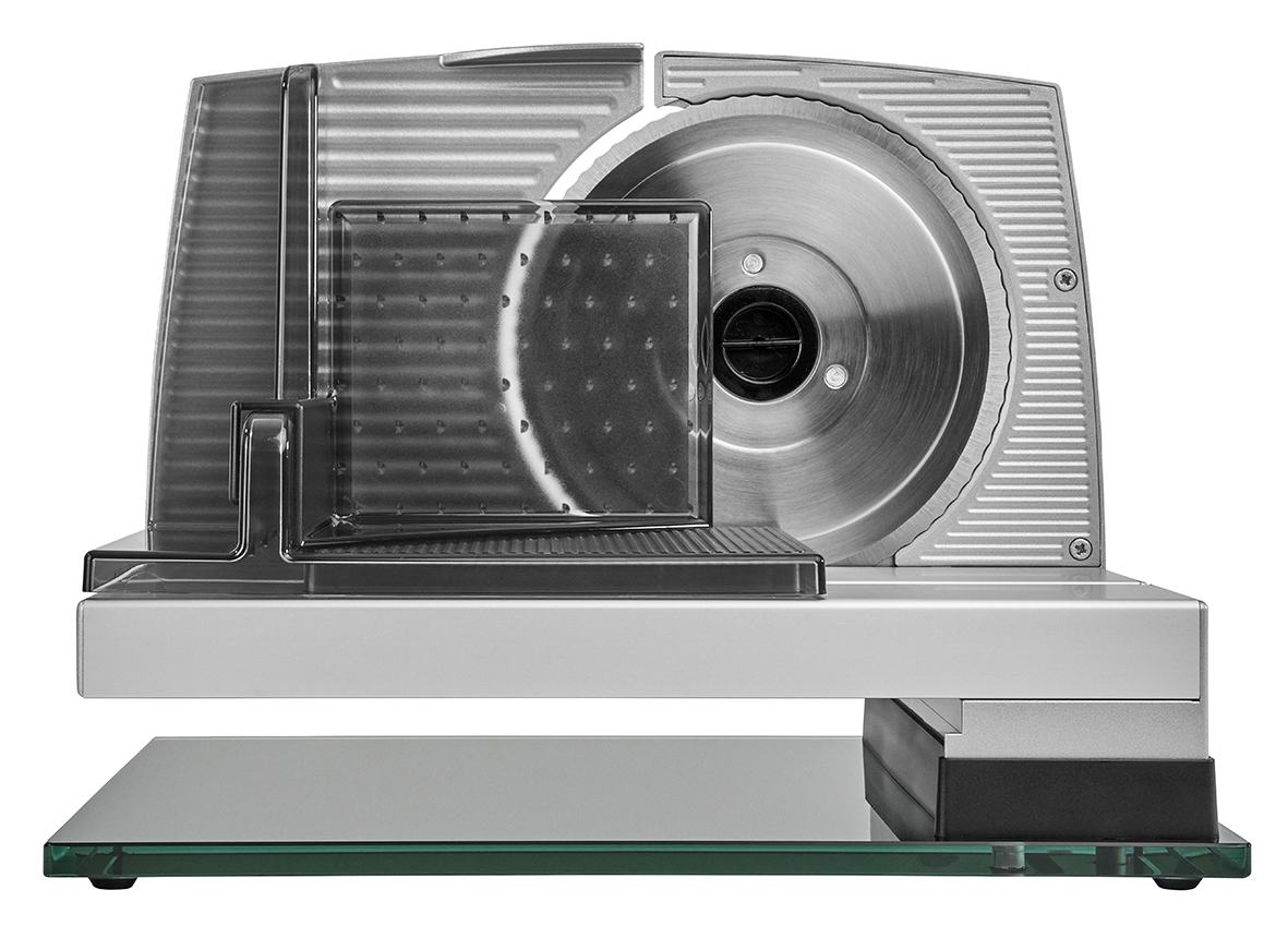 Elektrischer Allesschneider in silber, Rückansicht