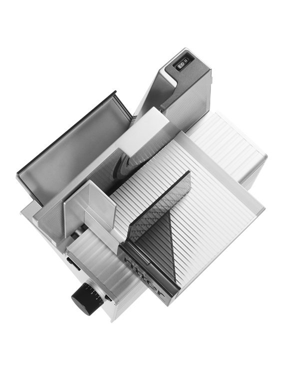 Elektrischer Allesschneider in silber, obere Ansicht