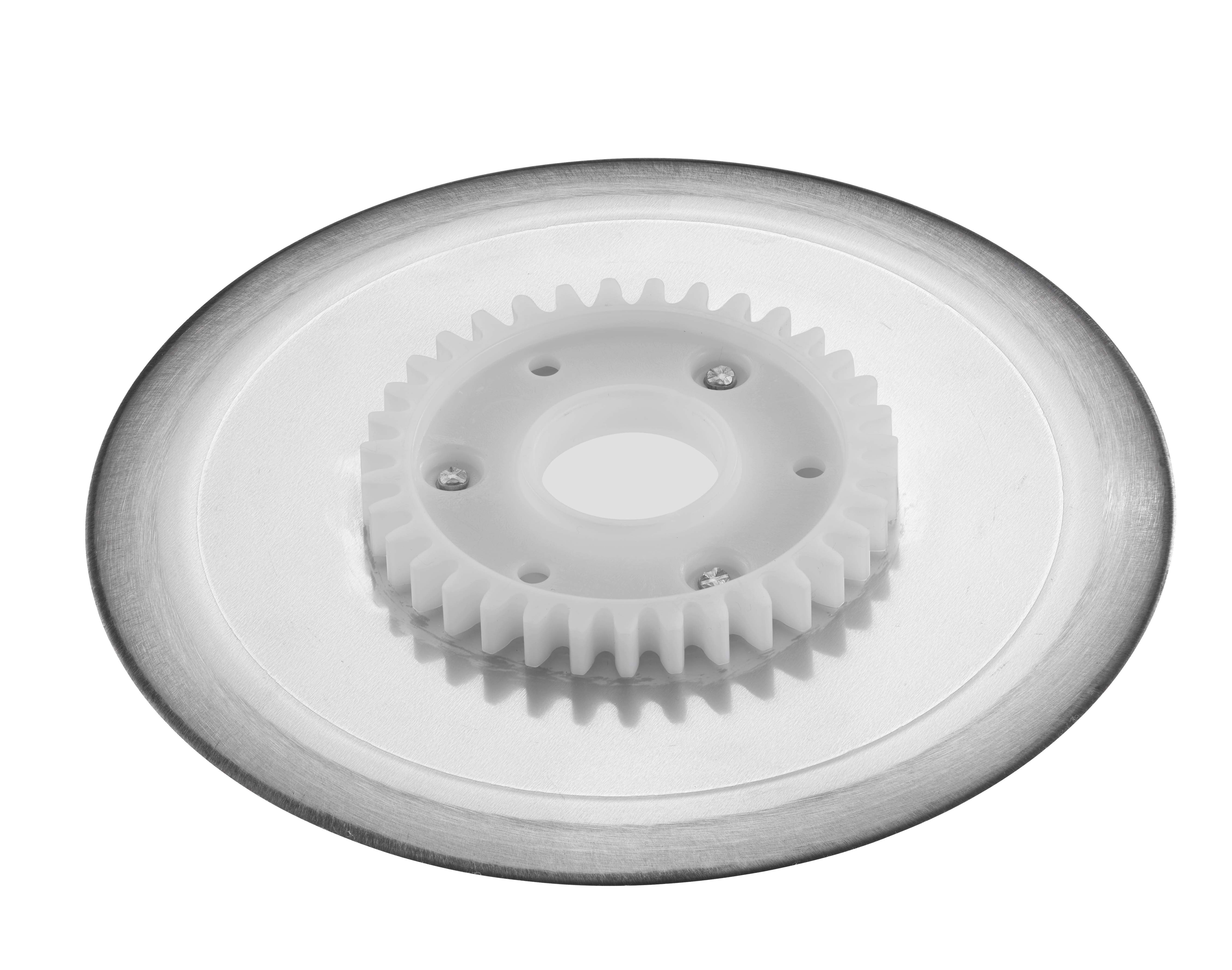 Smooth ham/slicing knife made of stainless steel with white toothed wheel, for manual slicers with a diameter of 17 cm Smooth ham/slicing knife made of stainless steel with white toothed wheel, for manual slicers with a diameter of 17 cm