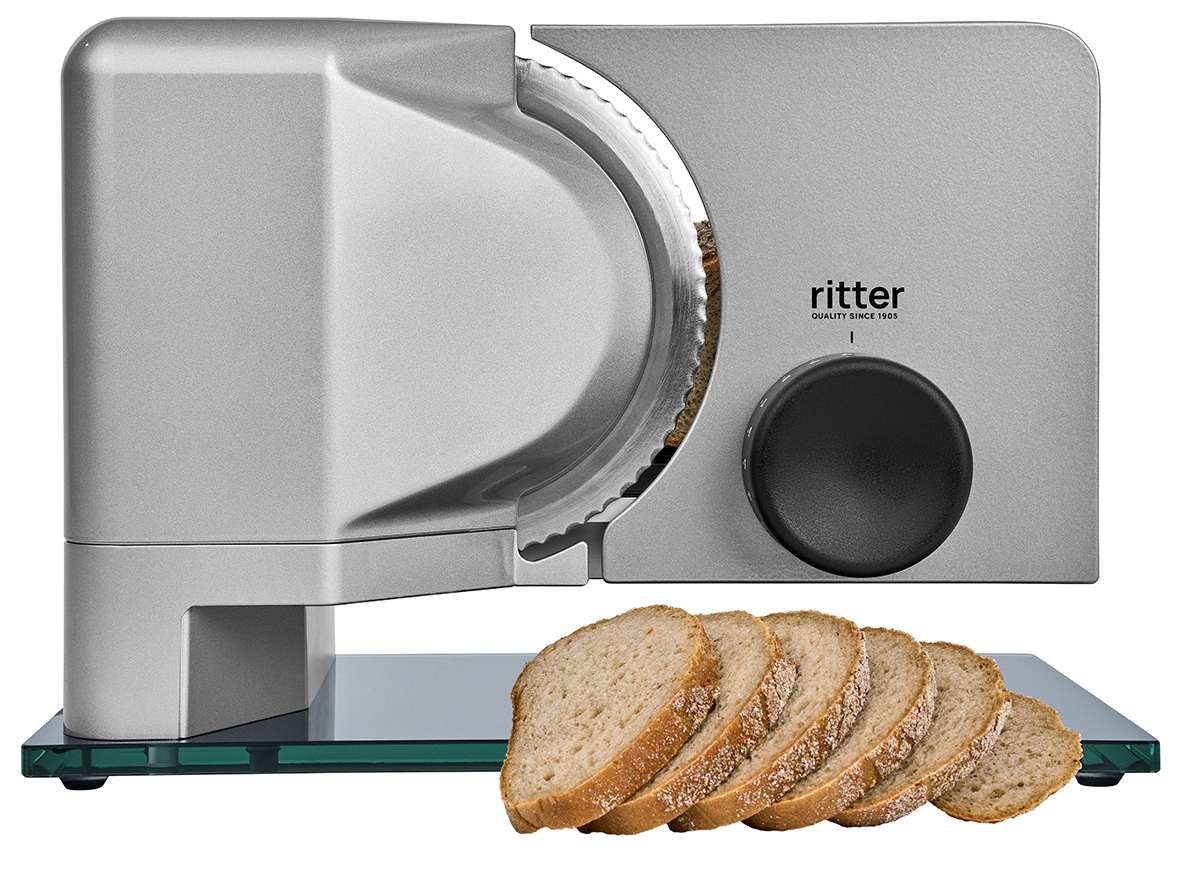 Electric food slicer with sliced bread