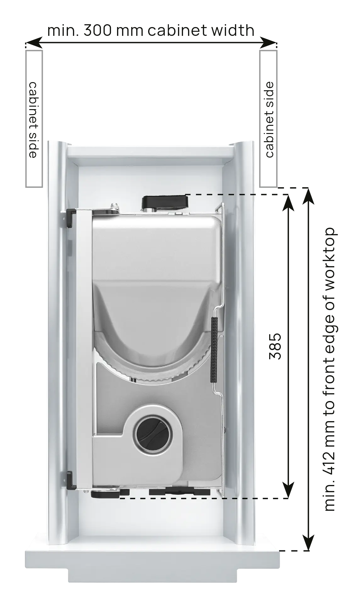 A picture of a dimensional drawing of the built-in universal cutter, with the technical data 3.