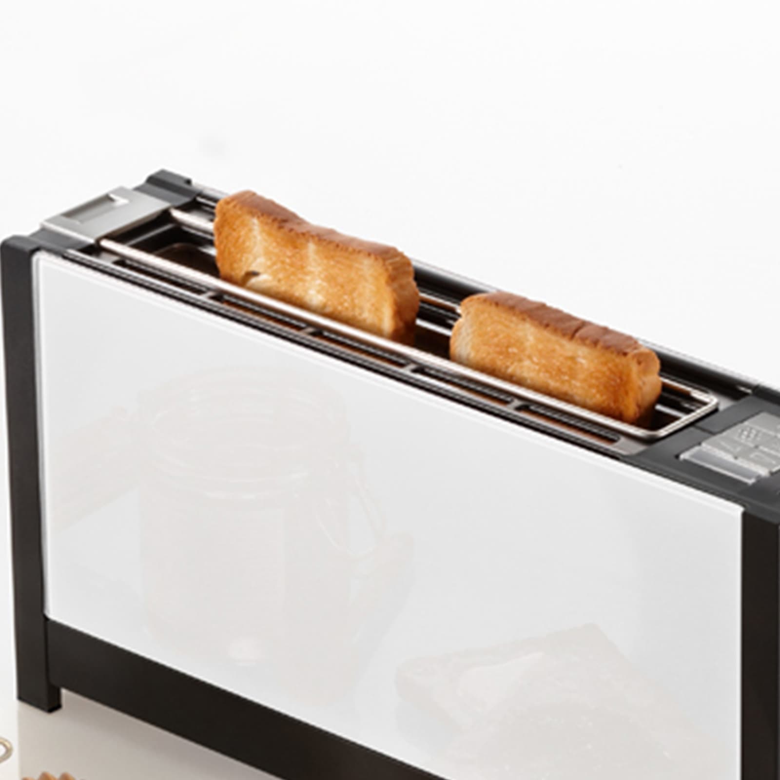 Toaster - Slim long-slot toaster with glass or aluminium front