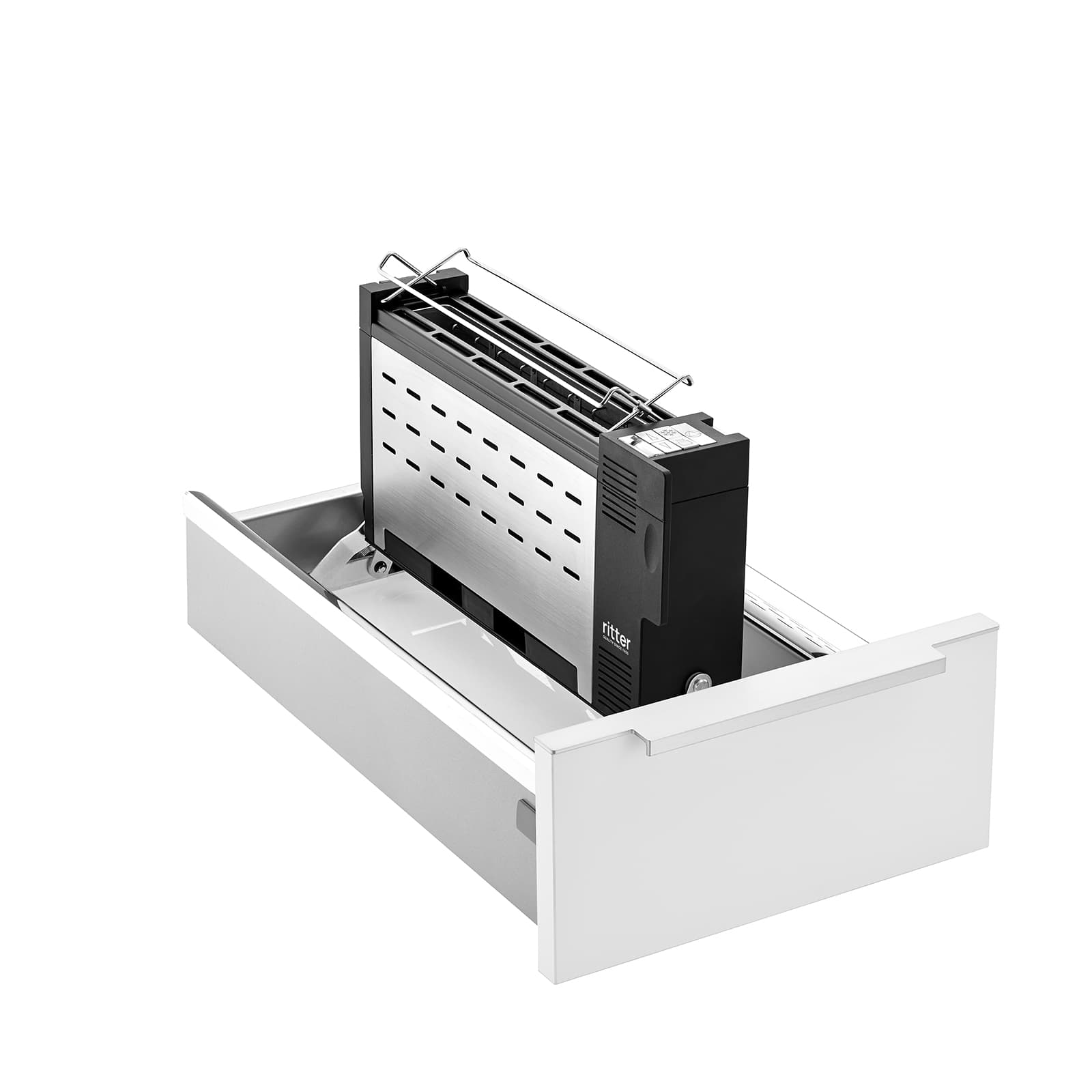 Der, in eine Schublade, ausgeklappte Einbau-Toaster.